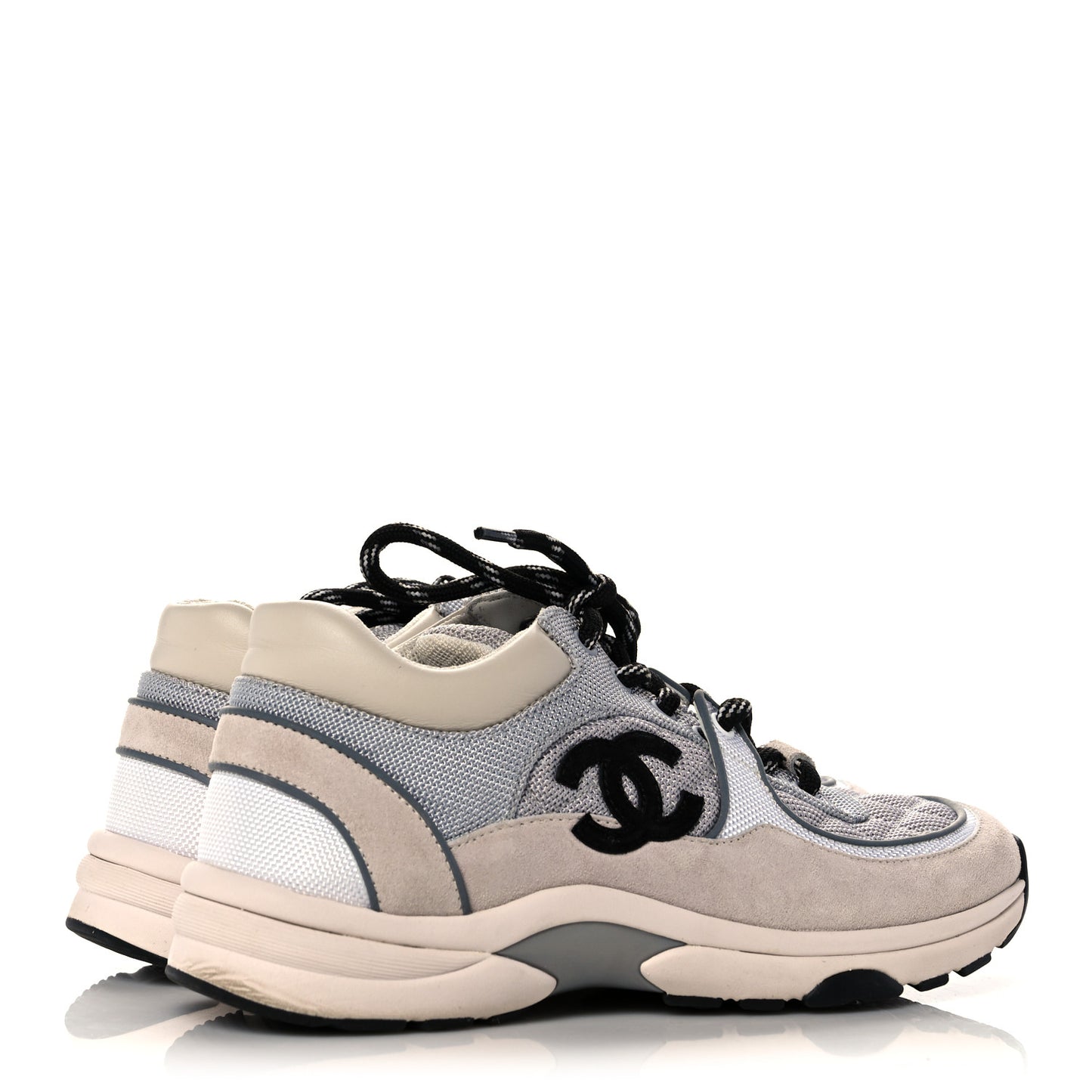 Mesh Suede Calfskin Grained Calfskin Womens CC Sneakers 37 Grey White Pink