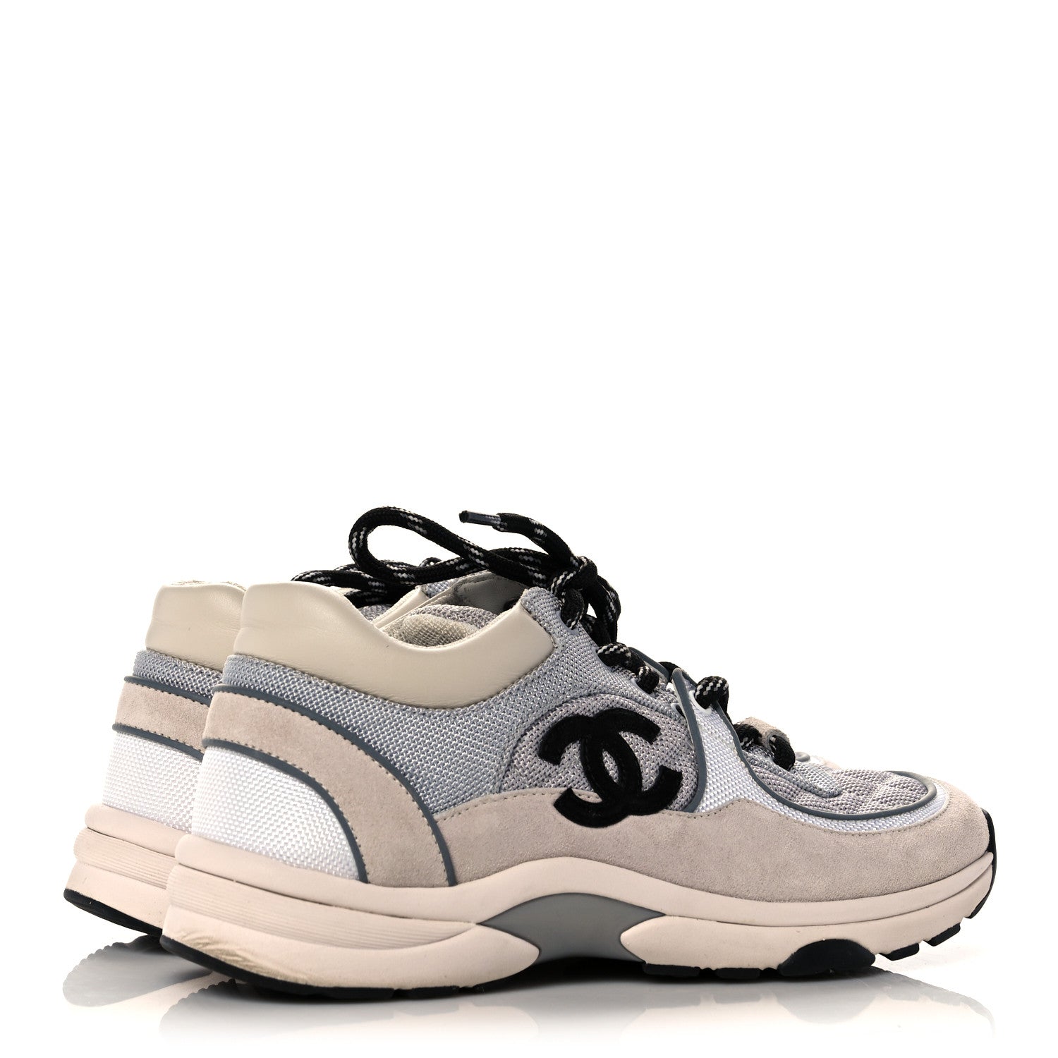 Chanel Mesh Suede Calfskin Grained Calfskin Womens CC Sneakers 37 Grey White Pink 4 of 8