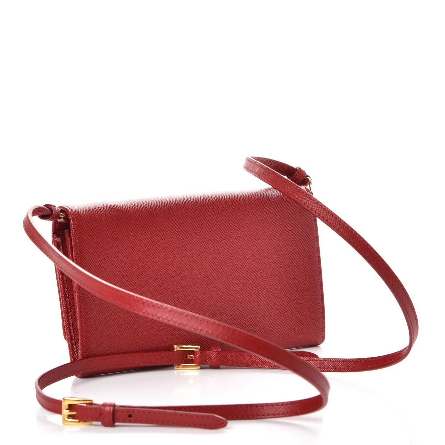 Prada Saffiano Metal Mini Crossbody Wallet Rosso 4 of 9