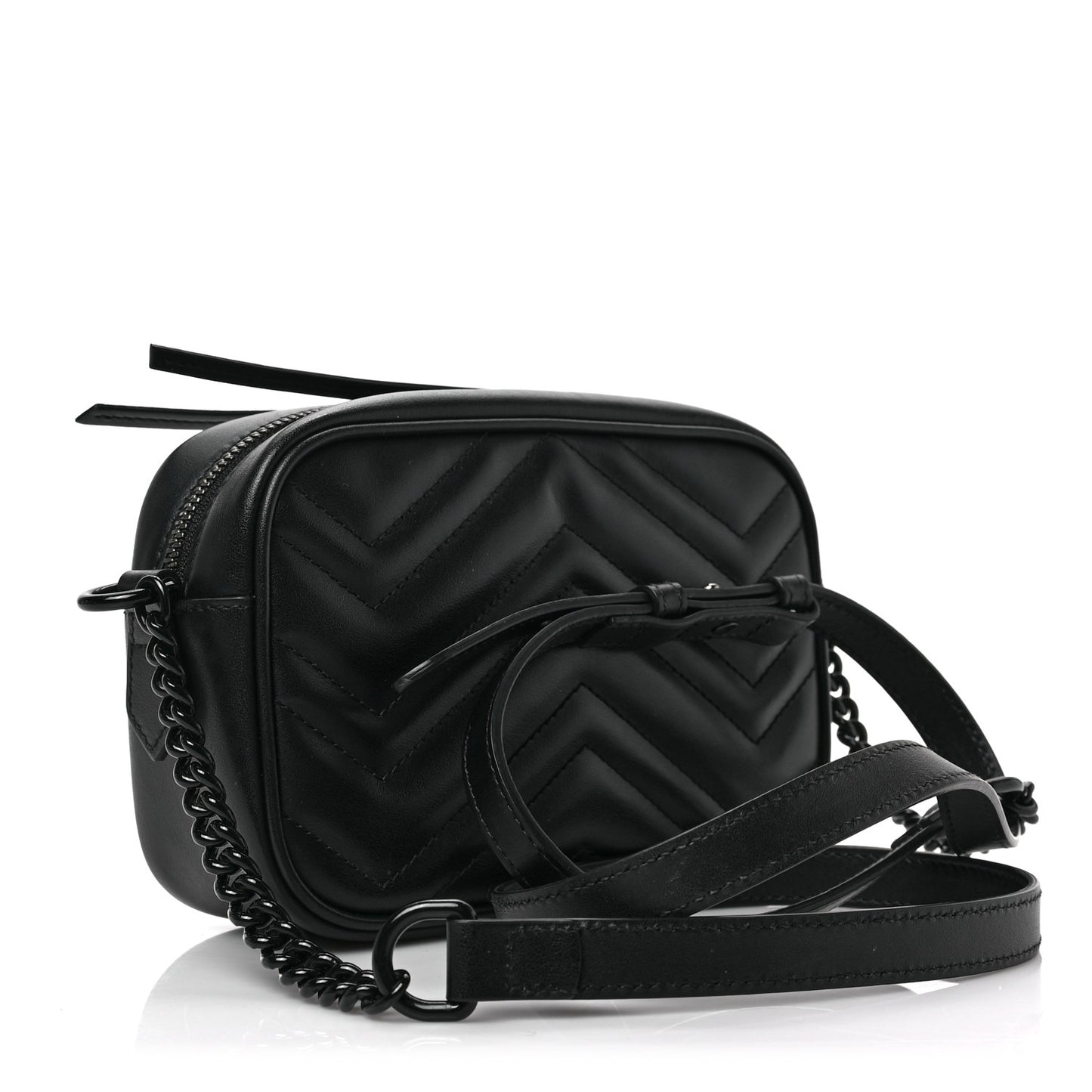 Calfskin Matelasse Monochrome Mini GG Marmont Chain Shoulder Bag Black