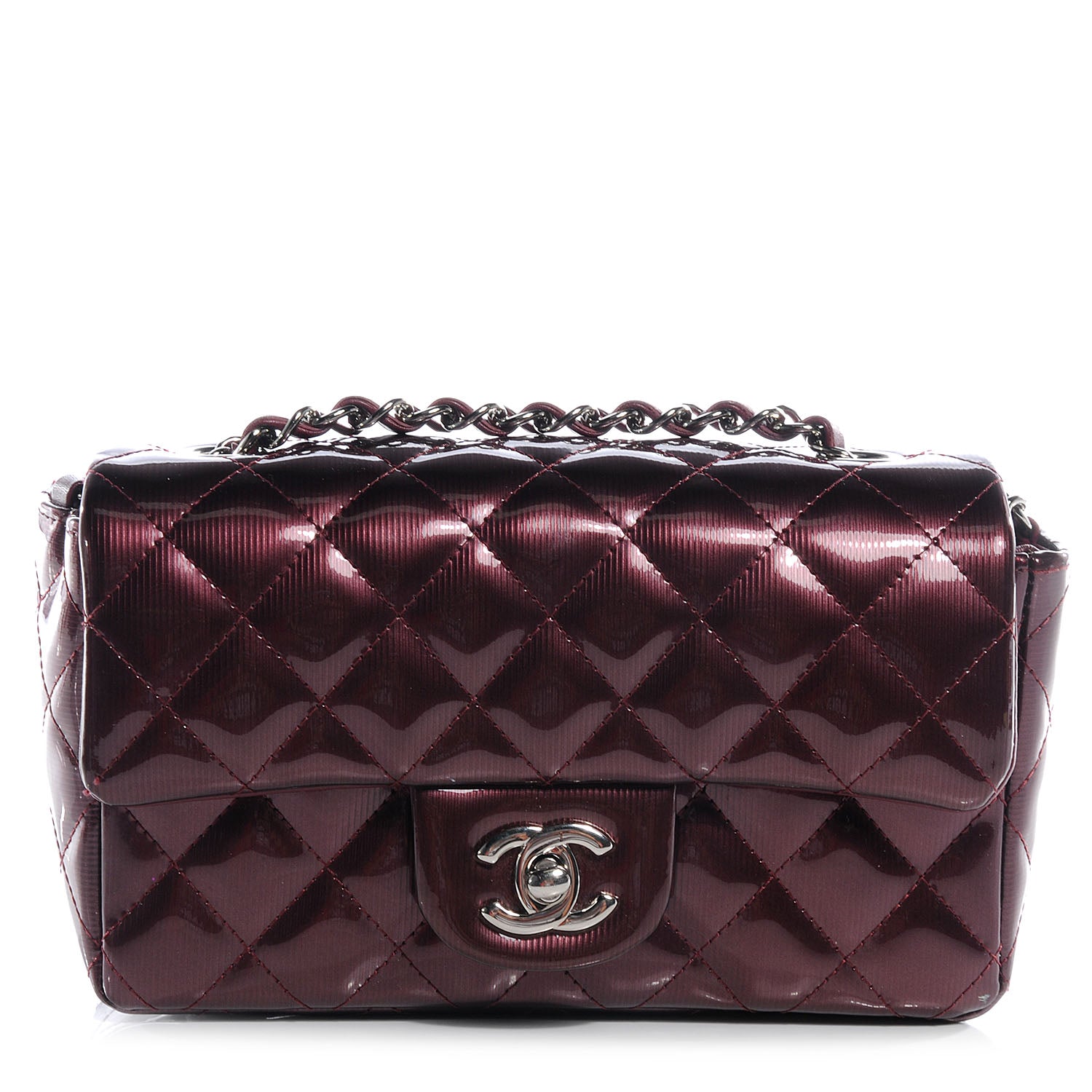 Chanel Striated Patent Quilted Mini Flap Burgundy 1 of 9