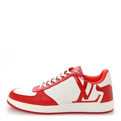 Louis Vuitton Calfskin Maxi Damier Mens Rivoli Sneakers 10 Red White 1 of 9