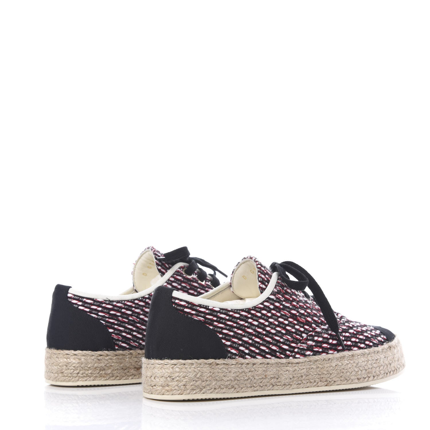 Chanel Tweed Grosgrain Lace Up Espadrilles 36 Red White Black 4 of 10