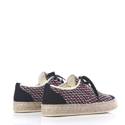 Chanel Tweed Grosgrain Lace Up Espadrilles 36 Red White Black 4 of 10