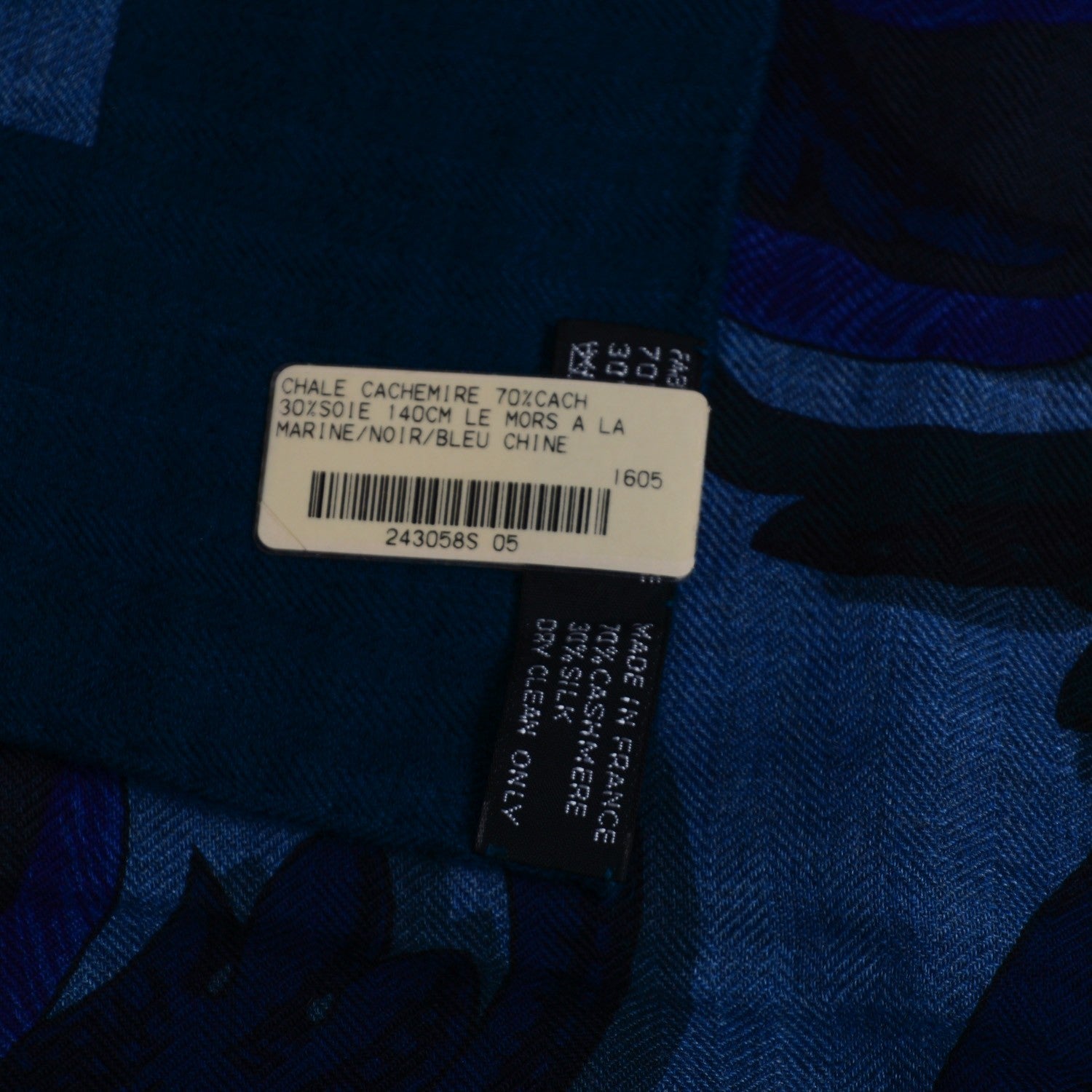 Hermes Cashmere Silk Le Mors a La Conetable Shawl 140 Marine Noir Bleu Chine 6 of 6