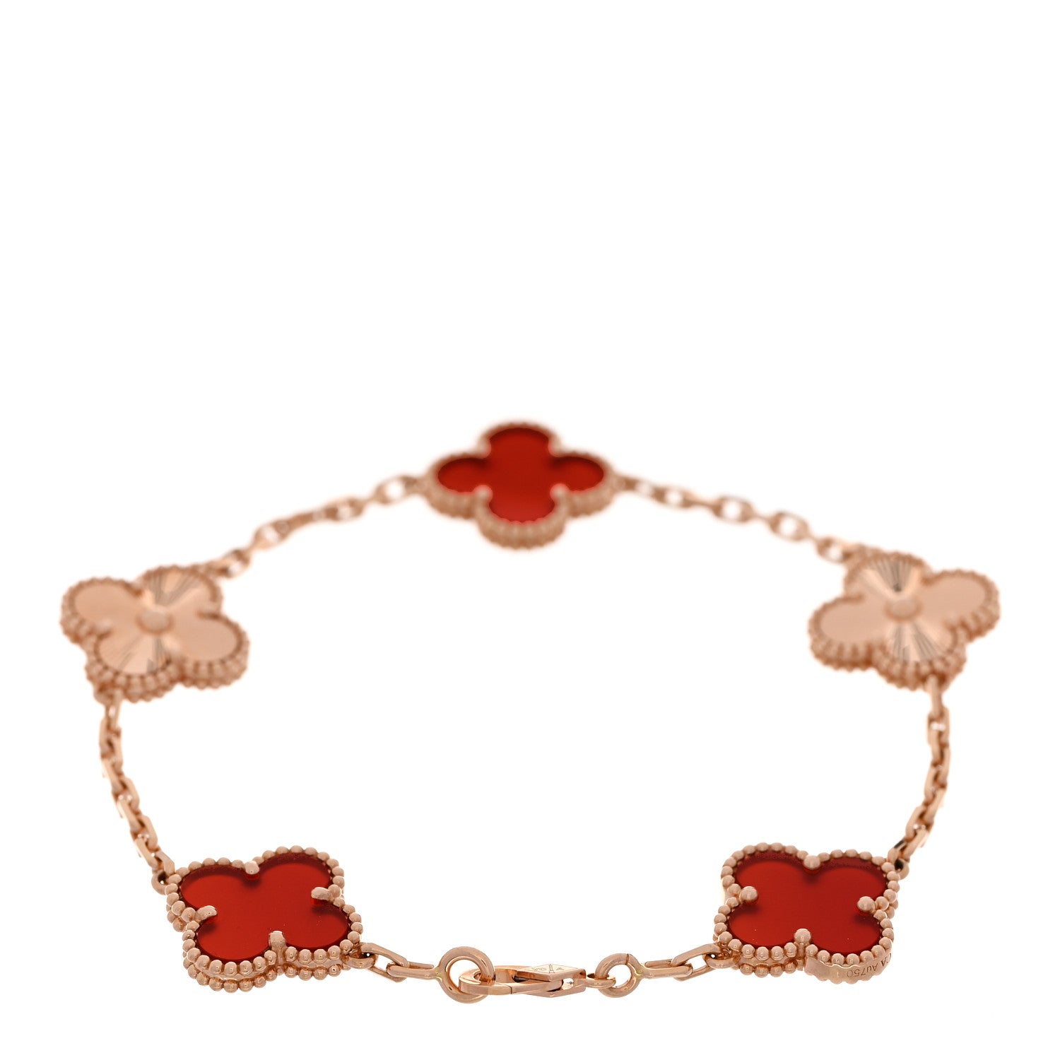 Van Cleef & Arpels 18K Rose Gold Carnelian 5 Motifs Guilloche Vintage Alhambra Bracelet 2 of 5
