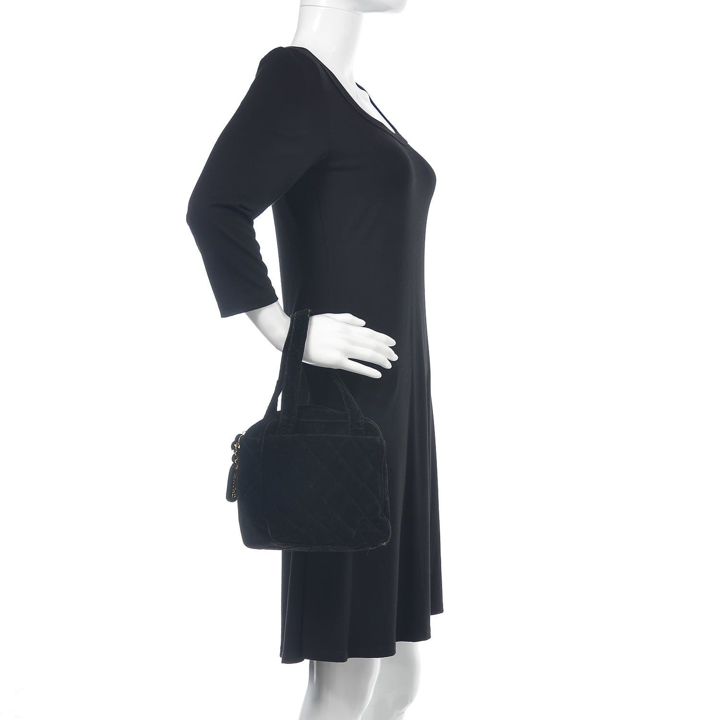 Velvet Quilted Top Handle Bag Black