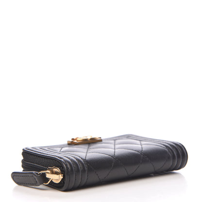 Chanel Calfskin Quilted Zip Around Boy Coin Purse Wallet Black 4 of 8
