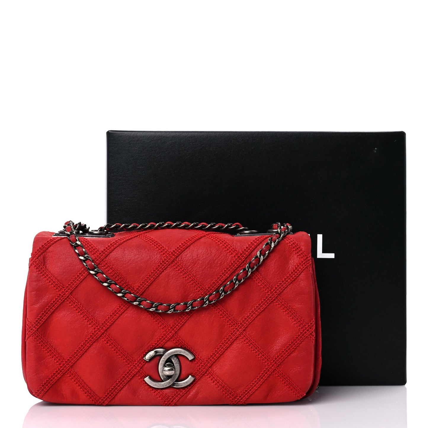 Iridescent Calfskin Diamond Stitch Small Flap Red