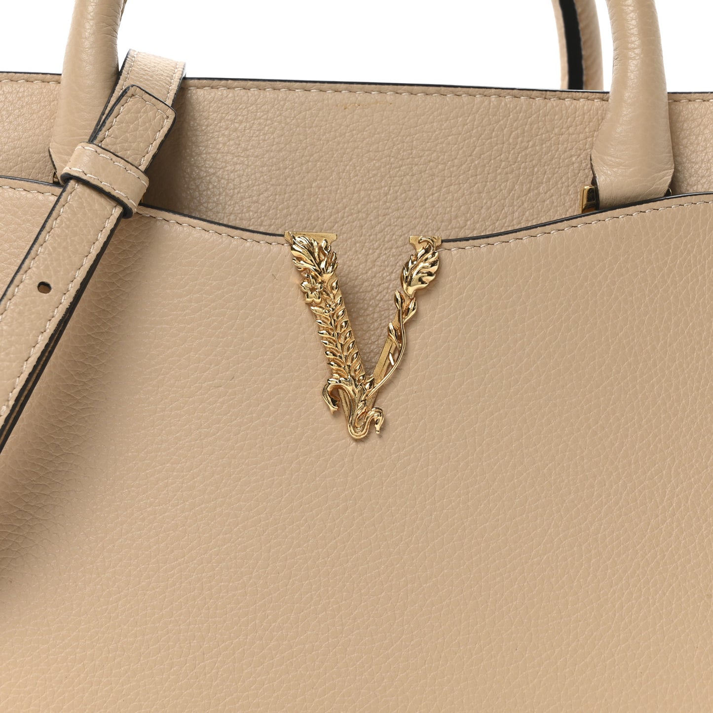 Grainy Calfskin Virtus Top Handle Tote Beige