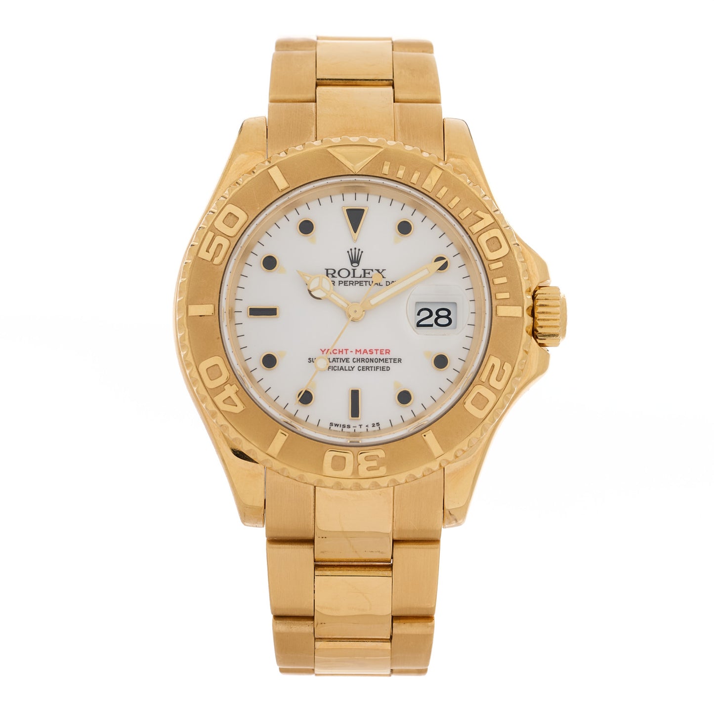 18K Yellow Gold 40mm Oyster Perpetual Date Yacht-Master Watch White 16628