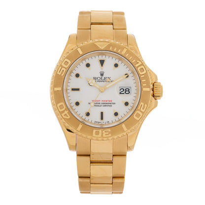 Rolex 18K Yellow Gold 40mm Oyster Perpetual Date Yacht-Master Watch White 16628 1 of 5