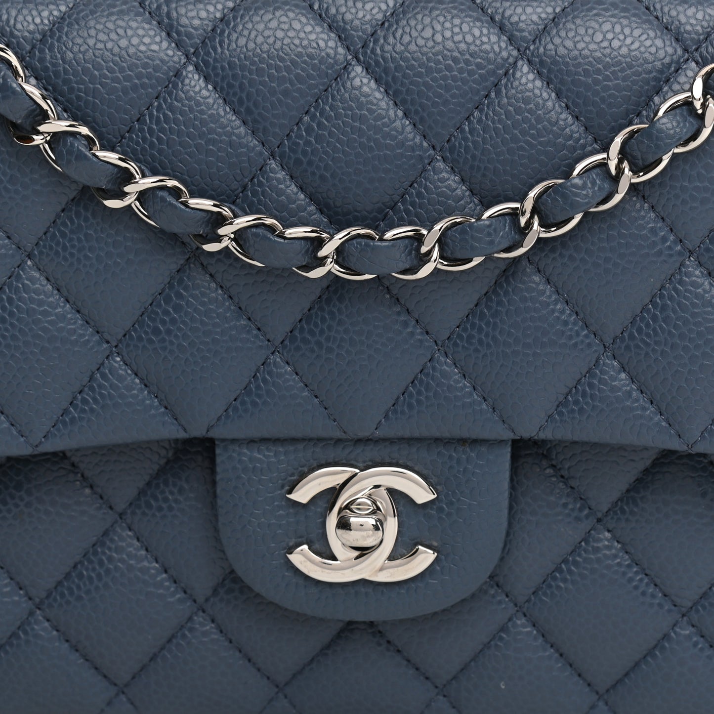 Caviar Quilted Medium Double Flap Blue