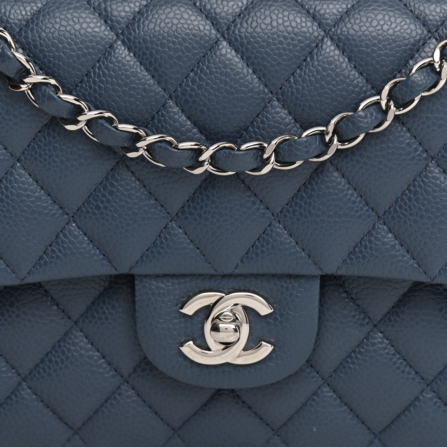Chanel Caviar Quilted Medium Double Flap Blue 14 of 23