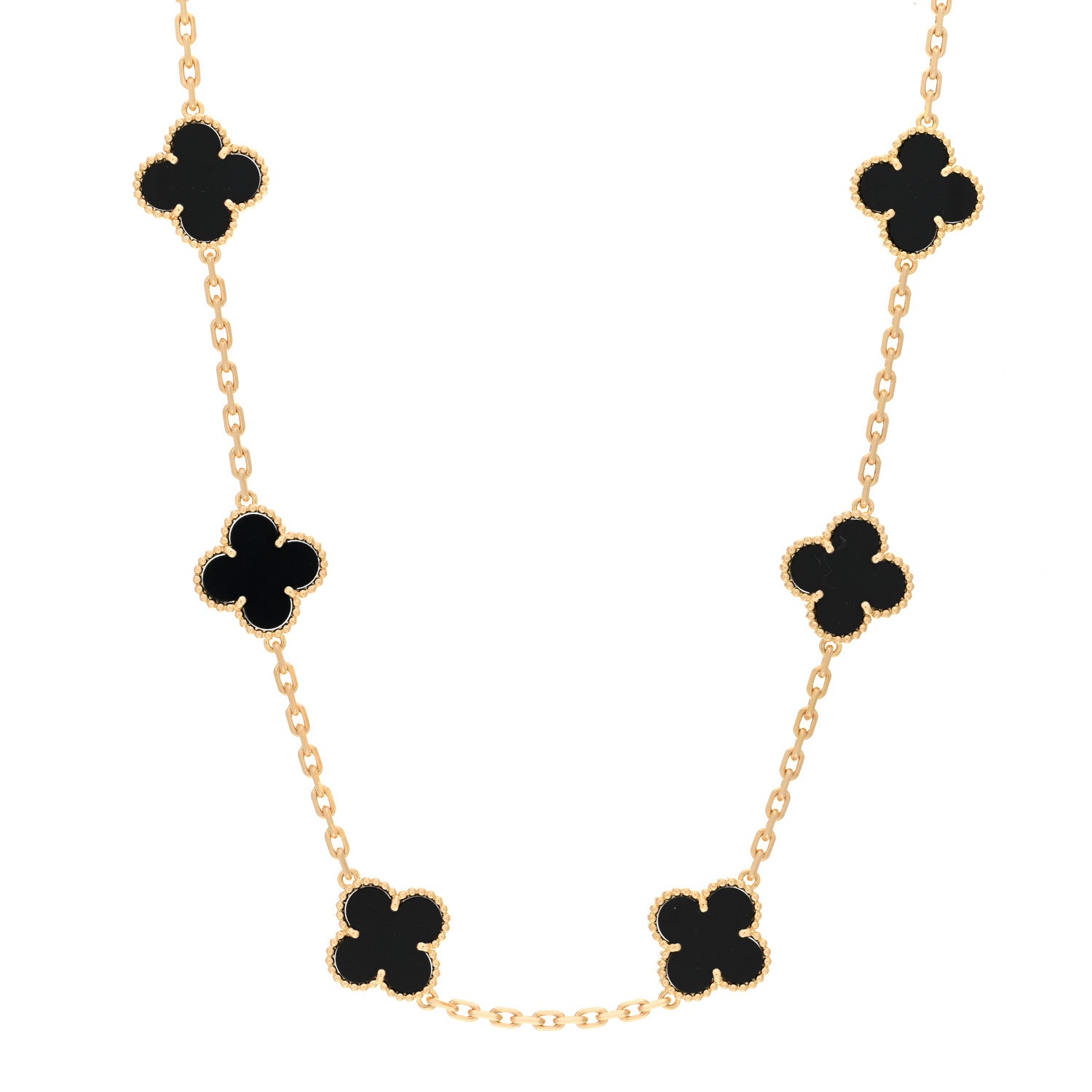 Van Cleef & Arpels 18K Yellow Gold Black Onyx 10 Motifs Vintage Alhambra Necklace 1 of 4
