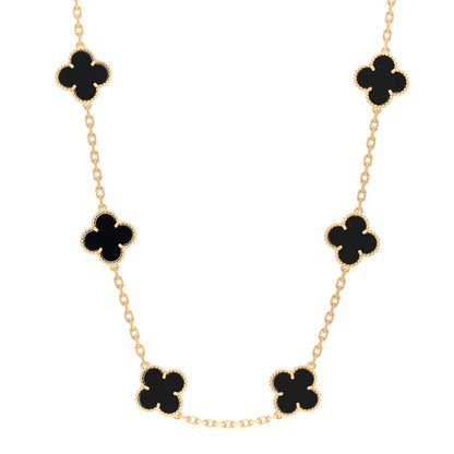 Van Cleef & Arpels 18K Yellow Gold Black Onyx 10 Motifs Vintage Alhambra Necklace 1 of 4