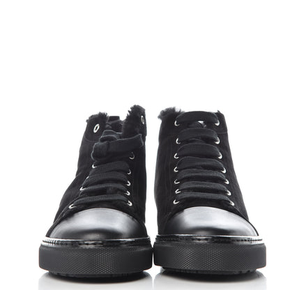 Hermes Suede Shearling Womens Jimmy High Top Sneakers 39.5 Black 2 of 7