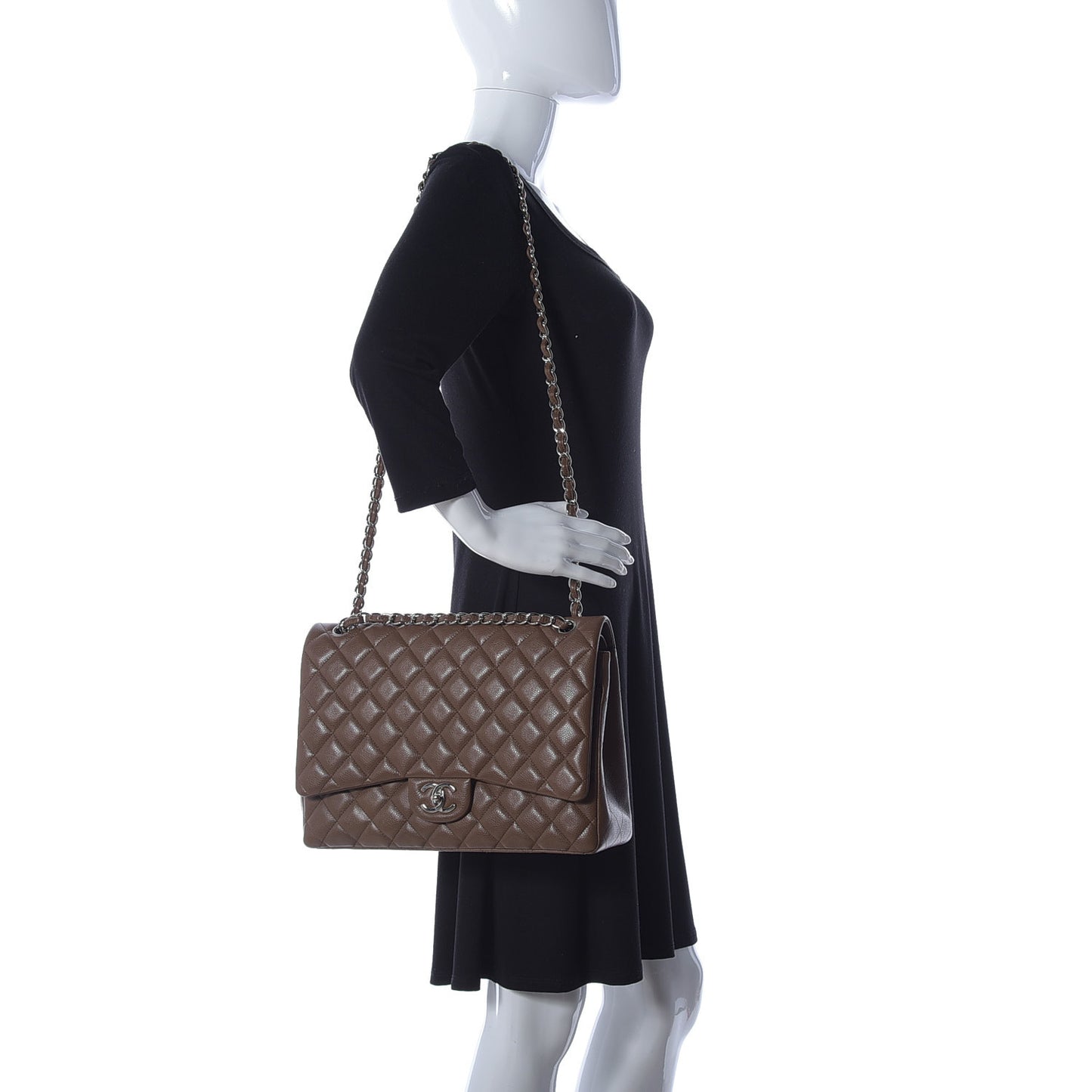 Caviar Quilted Maxi Double Flap Brown