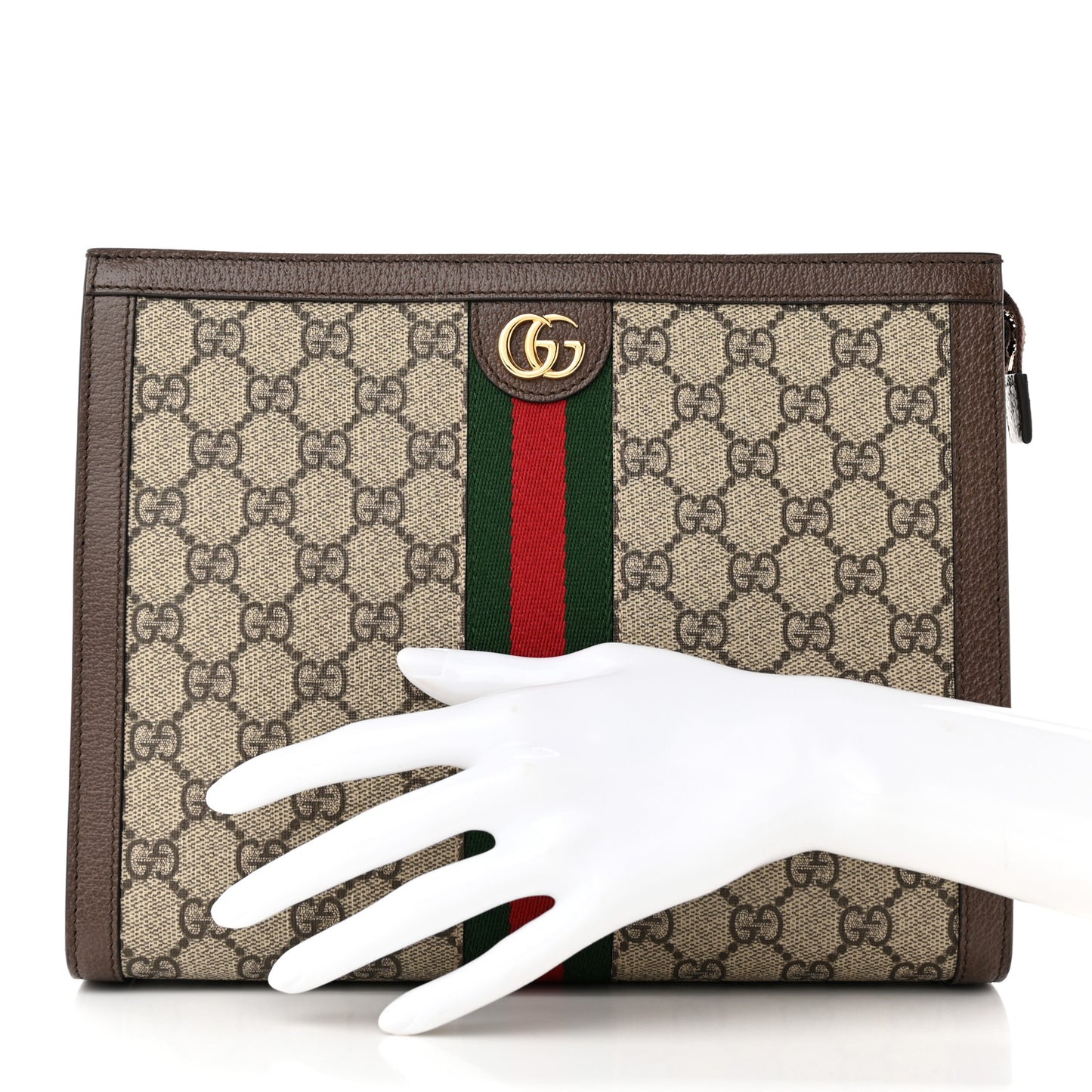 GG Supreme Monogram Web Ophidia Pouch Brown