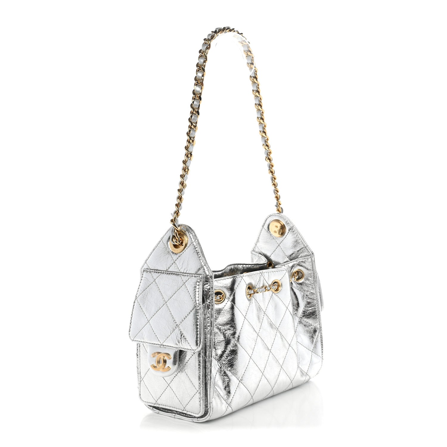 Chanel Metallic Aged Calfskin Quilted Mini Chanel 25 Handbag Silver 3 of 11