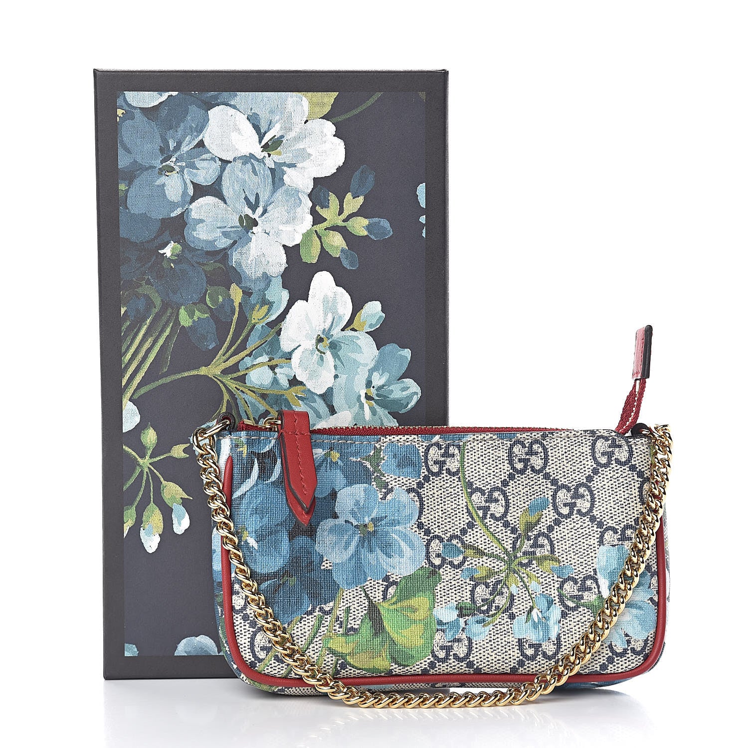 Gucci GG Supreme Monogram Blooms Mini Chain Bag Beige Blue Navy Hibiscus Red 10 of 10