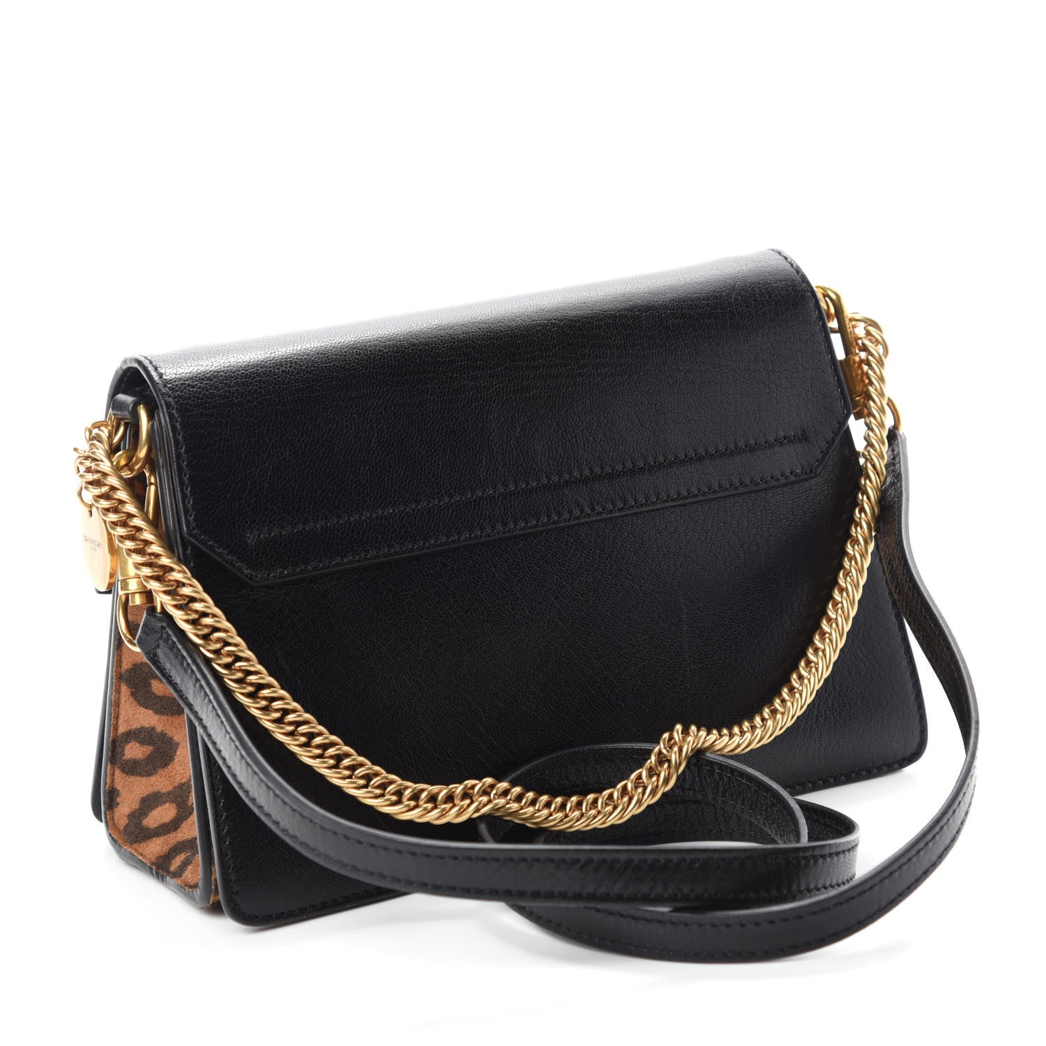 Givenchy Calfskin Suede Leopard Print Small GV3 Shoulder Bag Black Chestnut 3 of 9