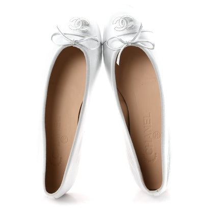 Chanel Metallic Lambskin CC Cap Toe Ballerina Flats 37.5 Silver 2 of 9
