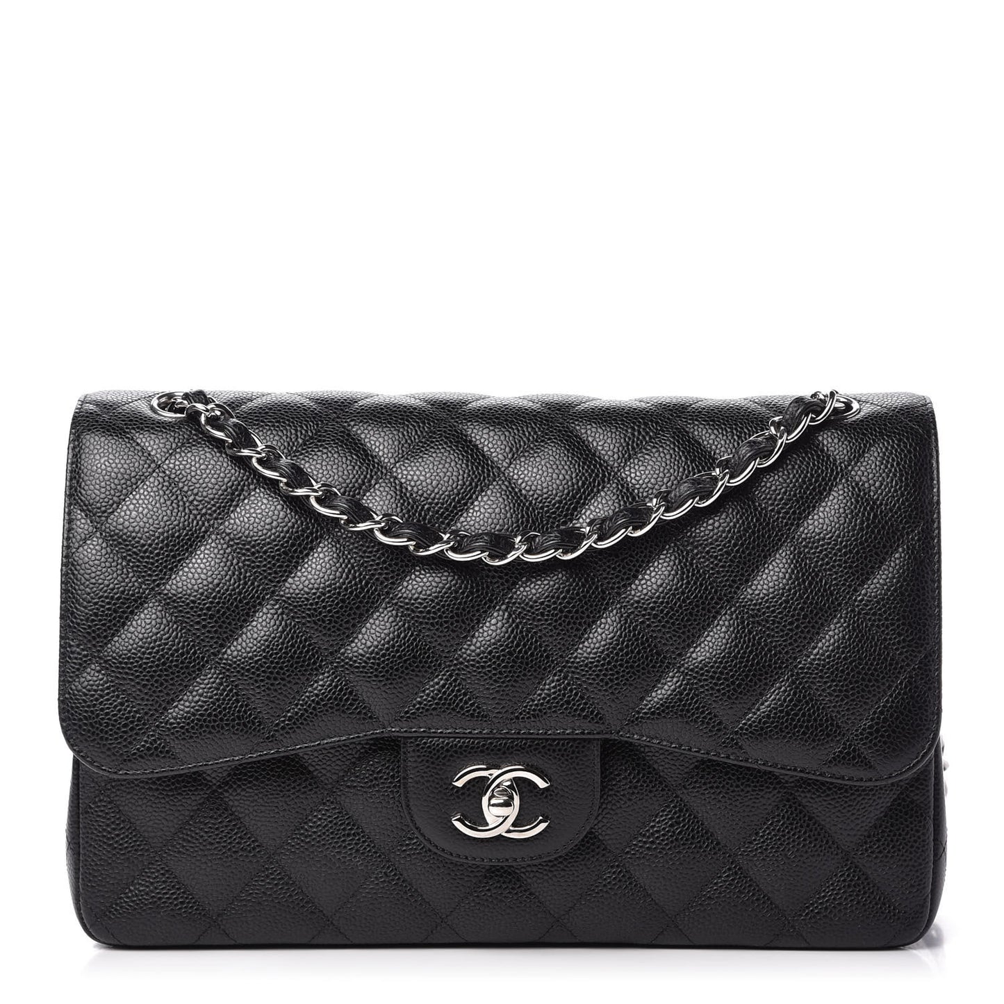 Caviar Quilted Jumbo Double Flap Black