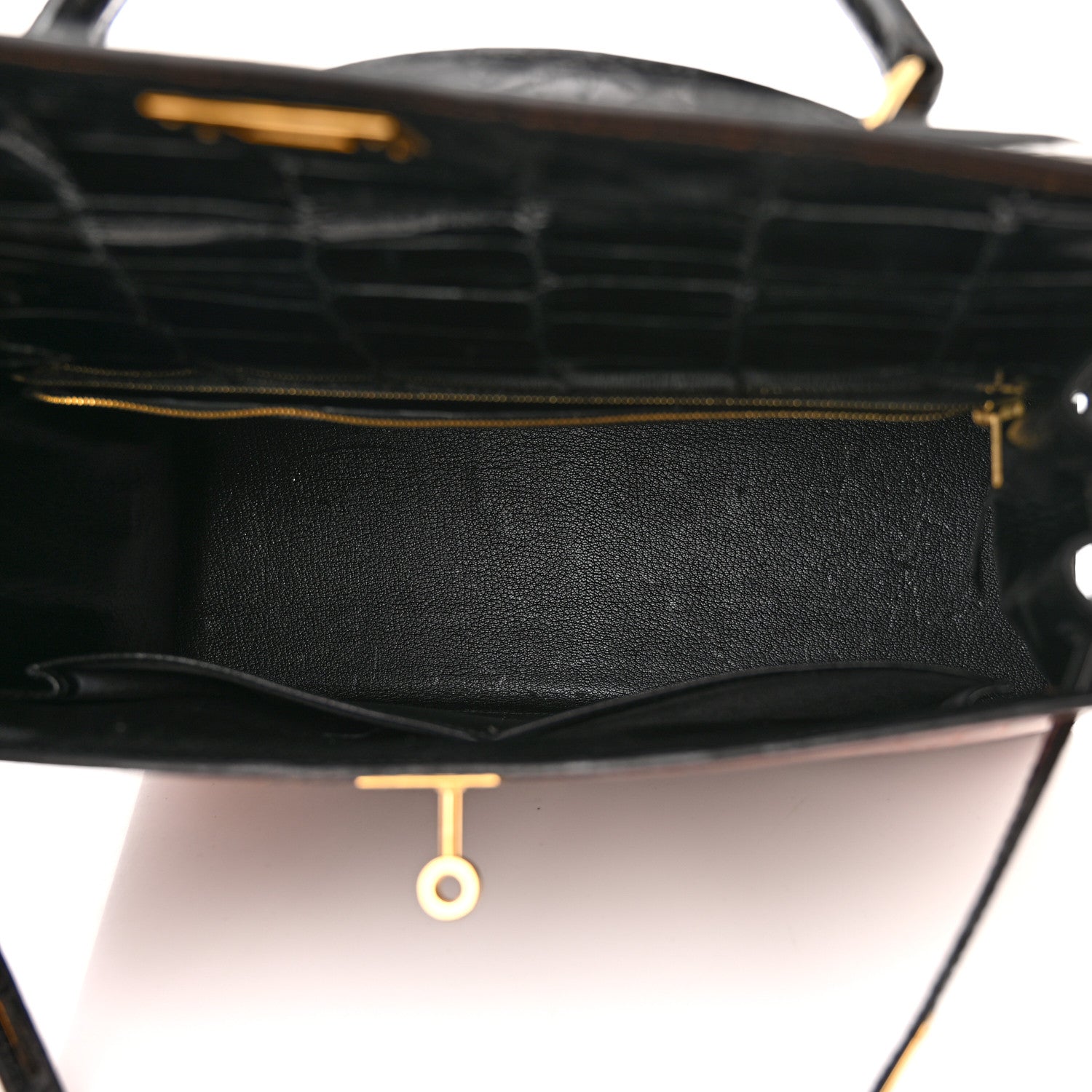 Hermes Shiny Alligator Kelly Sellier 32 Miel Gris Fonce Black 5 of 15