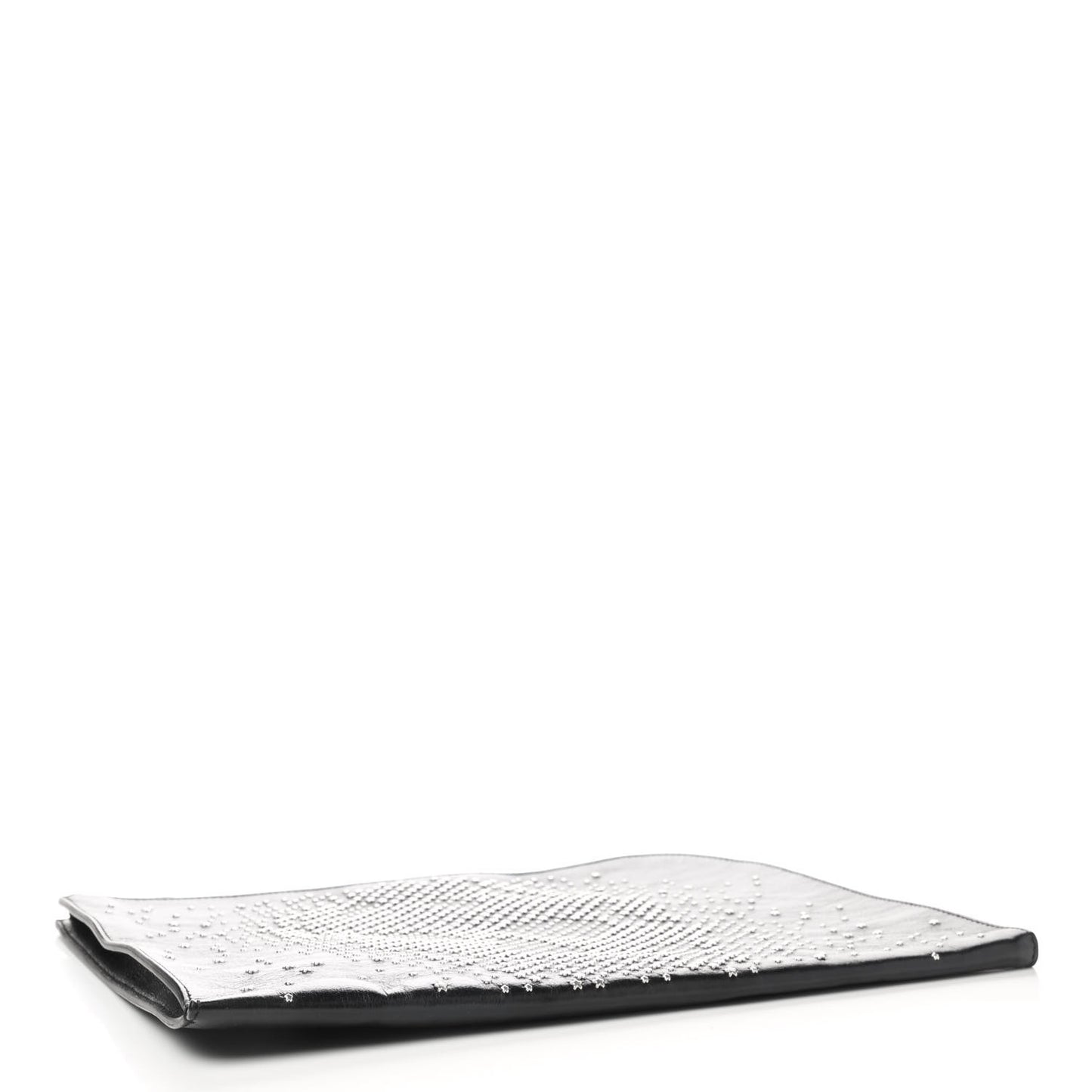 Calfskin Studded Skull Zipped Pouch Black