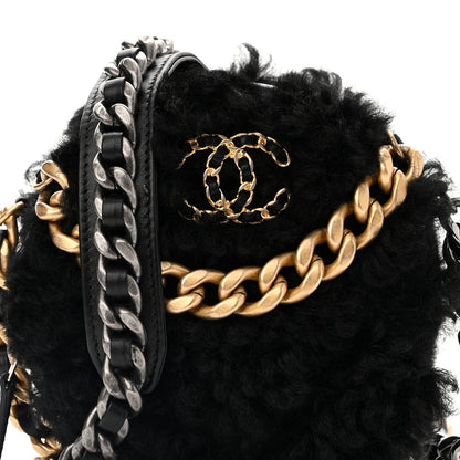 Chanel Shearling Sheepskin Chanel 19 Round Clutch With Chain Black 8 of 10