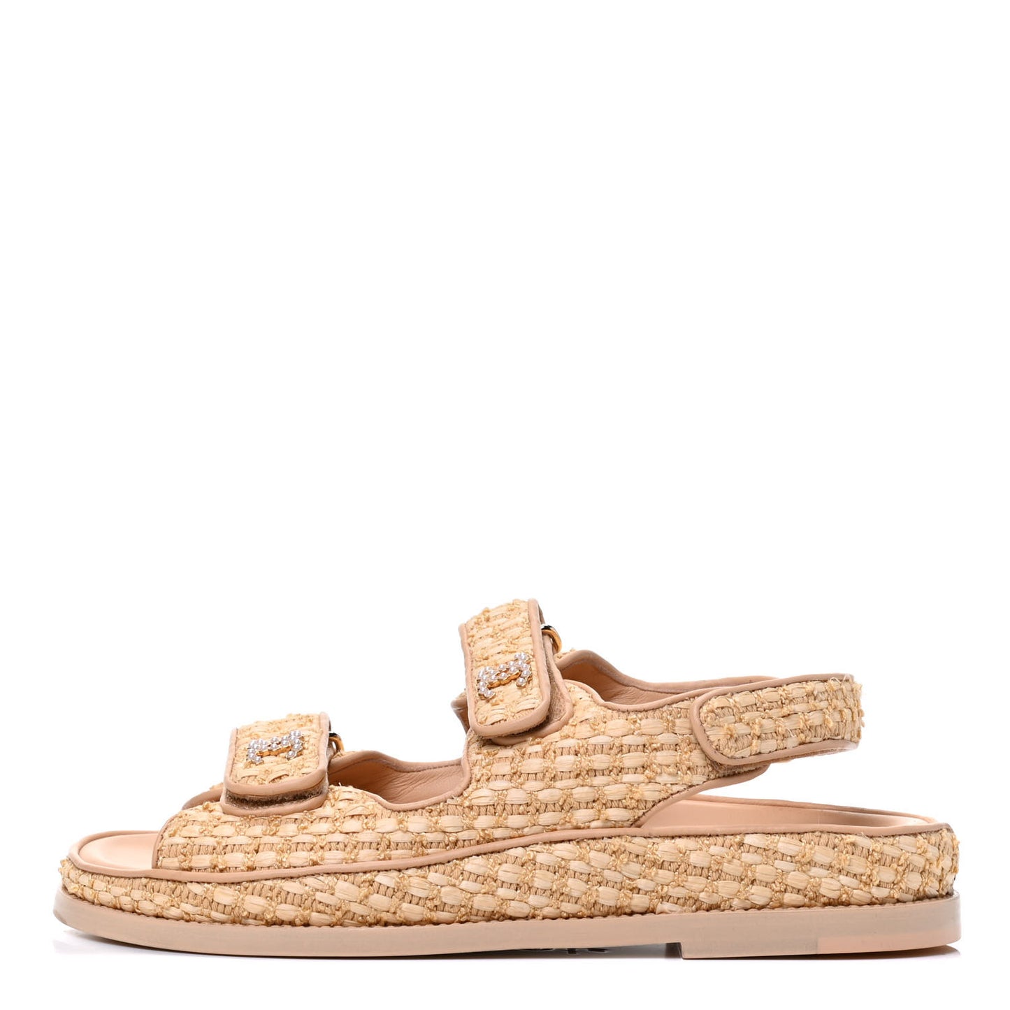 Braided Fabric Velcro Dad Sandals 38 Beige