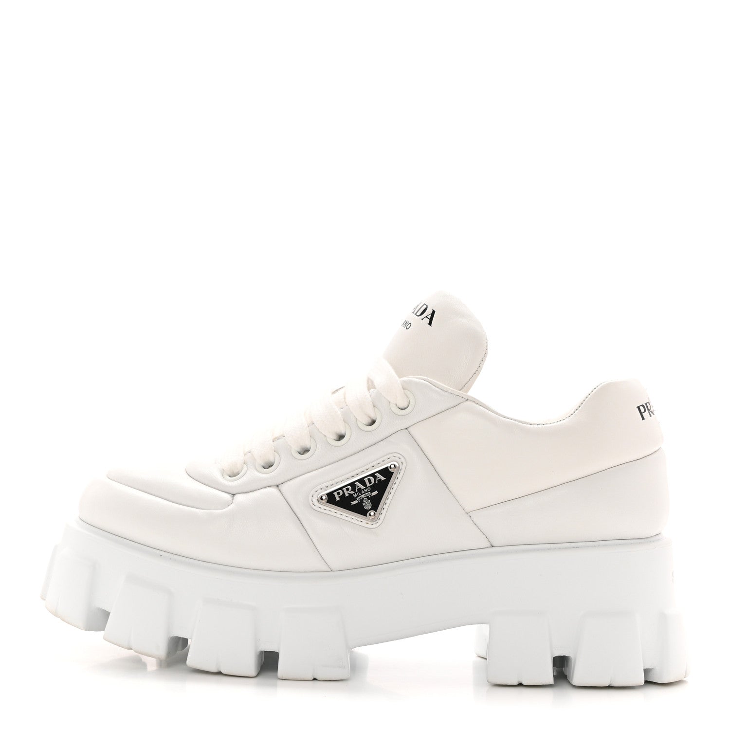 Prada Nappa Soft Metal Triangle Logo Padded Monolith 55mm Sneakers 39.5 White 1 of 20