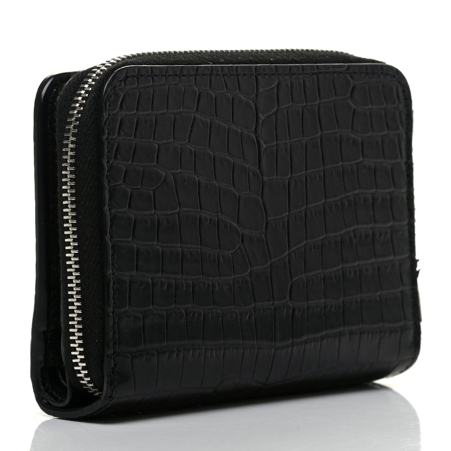 Calfskin Crocodile Embossed Monogram Compact Wallet Black