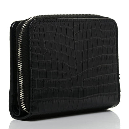 Saint Laurent Calfskin Crocodile Embossed Monogram Compact Wallet Black 3 of 10