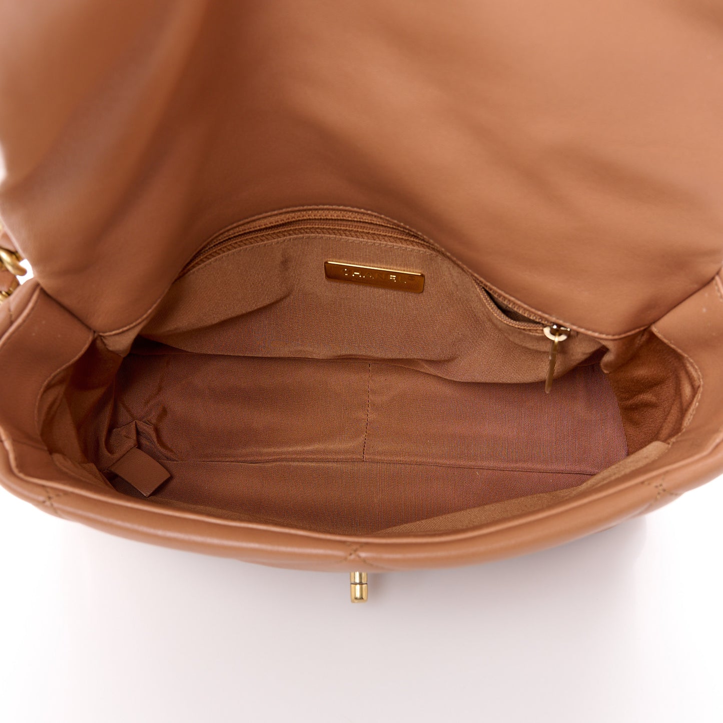 Lambskin Quilted Large Chanel 19 Flap Brown