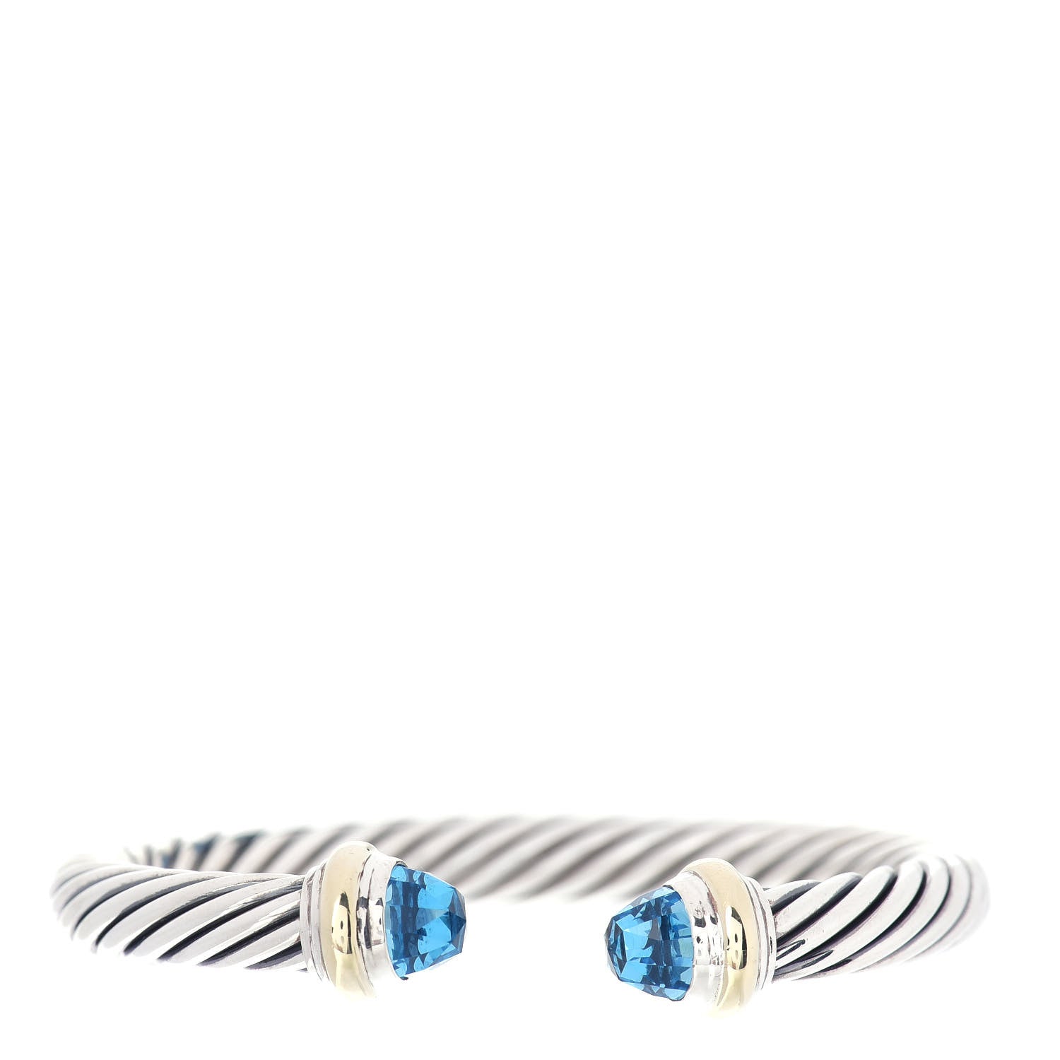David Yurman Sterling Silver 14K Yellow Gold Blue Topaz 7mm Cable Classics Bracelet 1 of 4