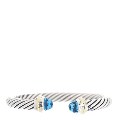 David Yurman Sterling Silver 14K Yellow Gold Blue Topaz 7mm Cable Classics Bracelet 1 of 4