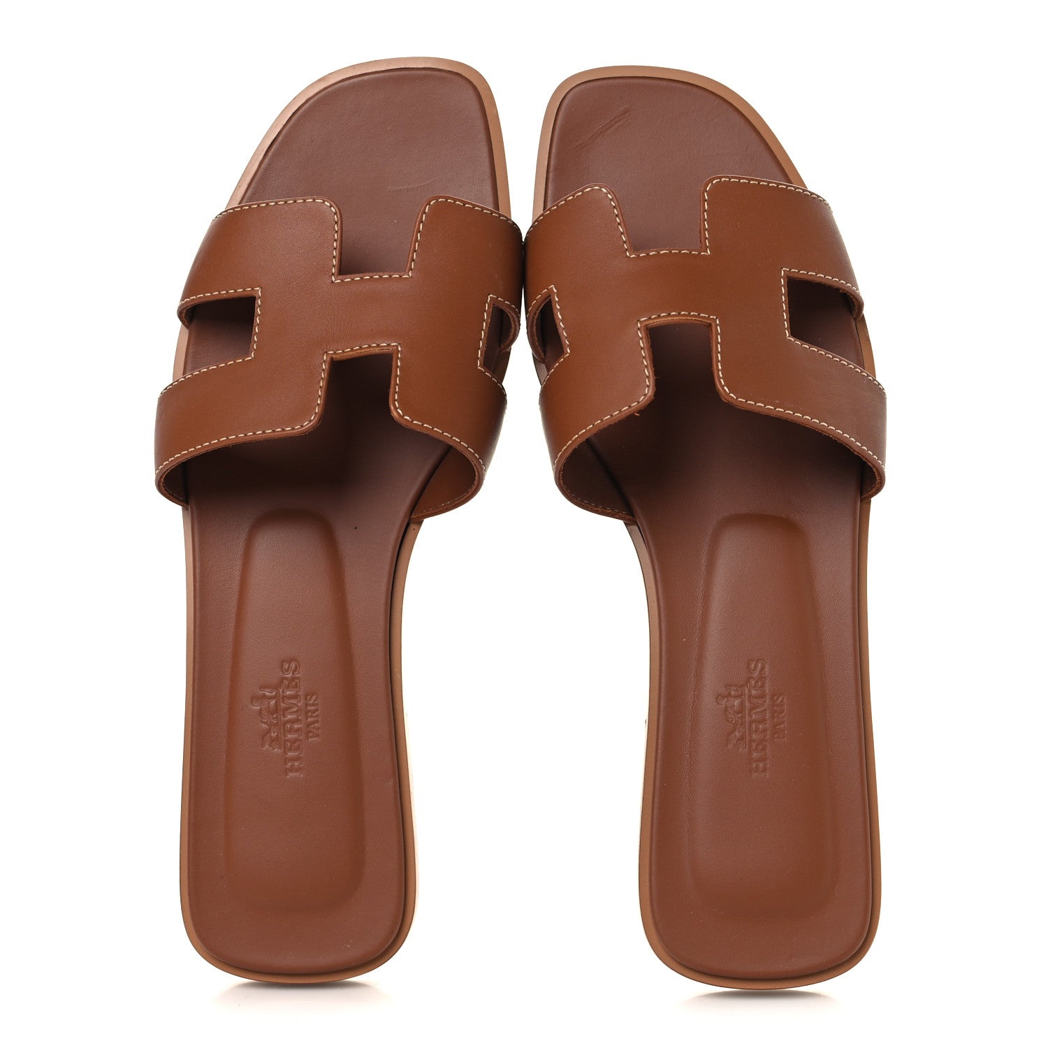 Hermes Box Calfskin Oran Sandals 37 Gold 2 of 10