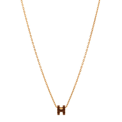 Hermes Lacquered Gold Mini Pop H Pendant Necklace New Gold 1 of 8