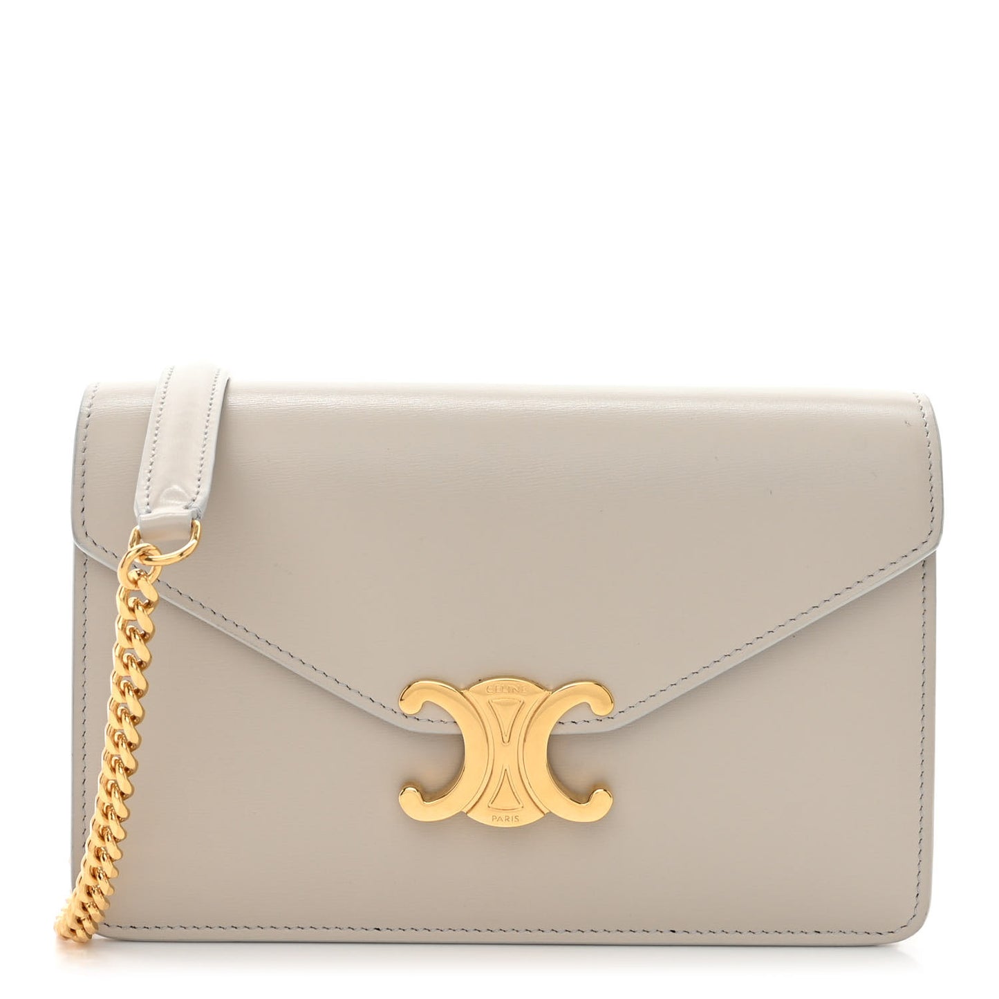 Shiny Calfskin Triomphe Margo Wallet on Chain Light Stone