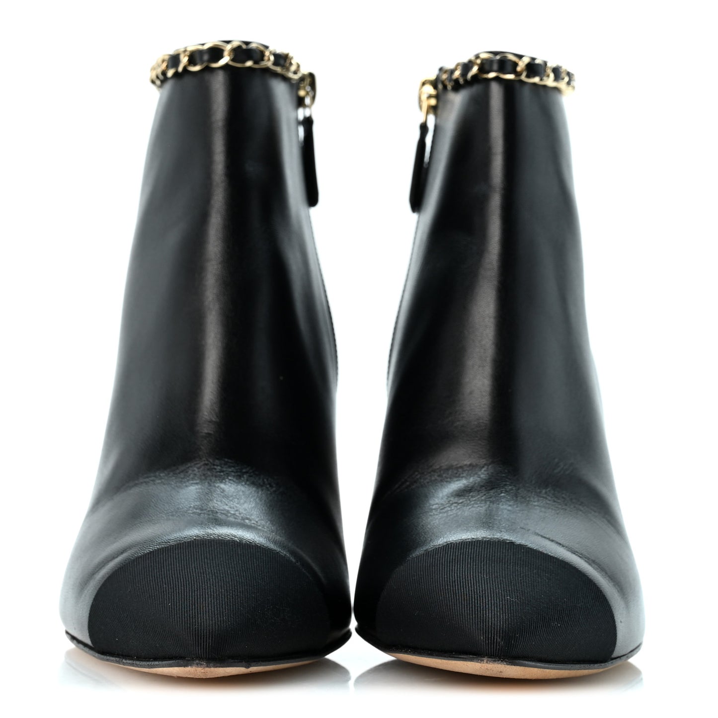 Lambskin Grosgrain CC Chain Cap Toe Short Boots 38 Black 38 Beige Black