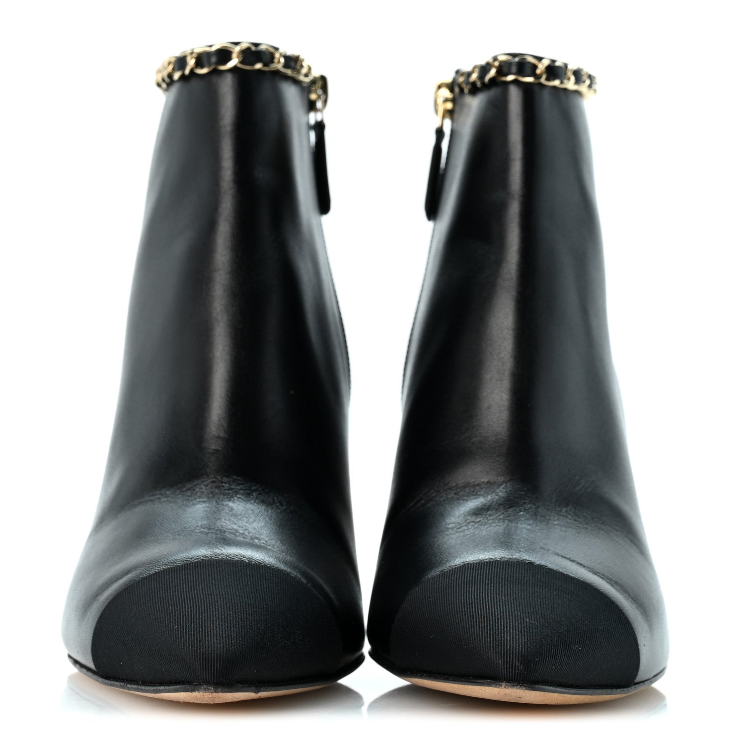 Chanel Lambskin Grosgrain CC Chain Cap Toe Short Boots 38 Black 38 Beige Black 3 of 11