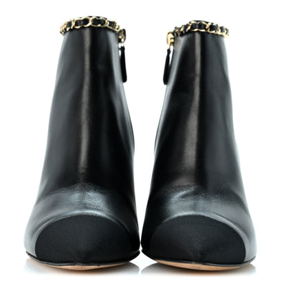 Chanel Lambskin Grosgrain CC Chain Cap Toe Short Boots 38 Black 38 Beige Black 3 of 11
