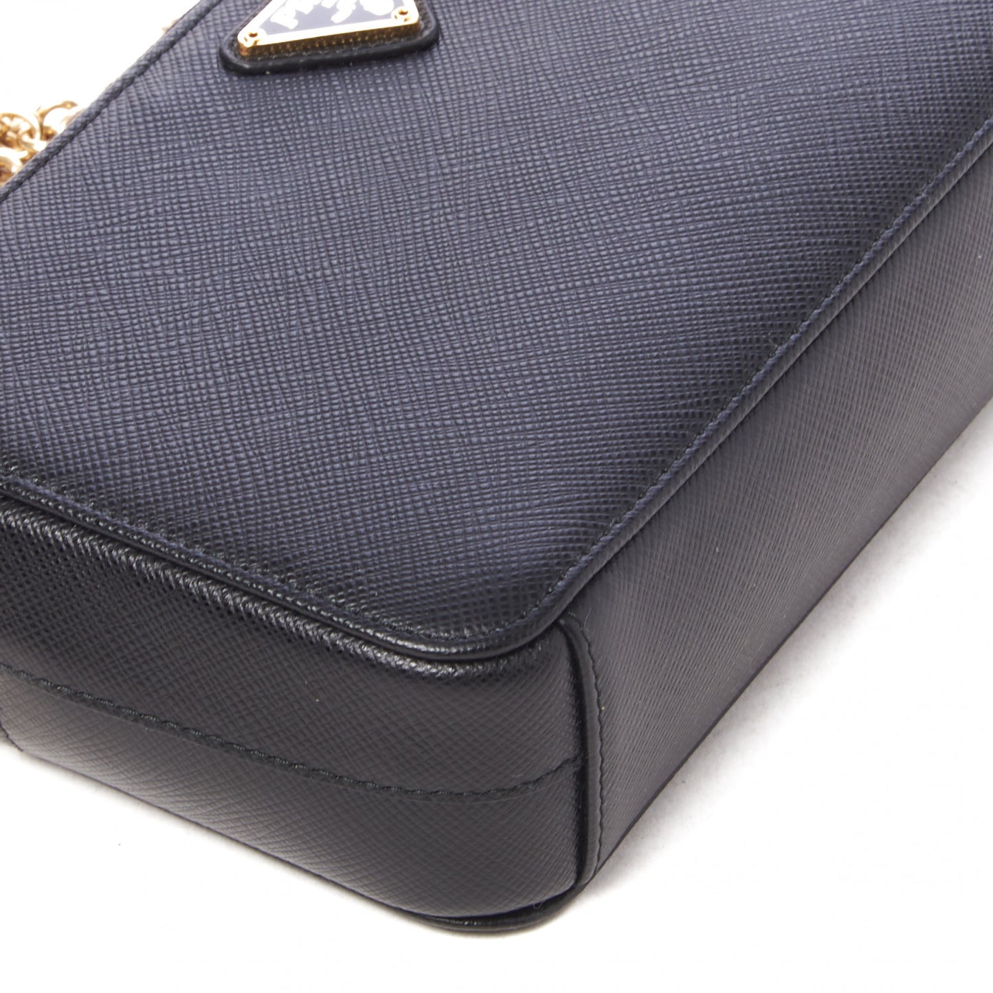 Saffiano Lux Mini Double Zip Chain Crossbody Bag Black