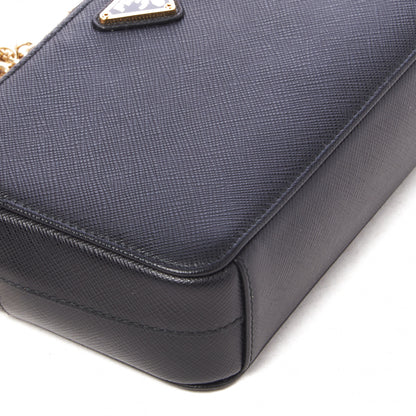 Prada Saffiano Lux Mini Double Zip Chain Crossbody Bag Black 5 of 10