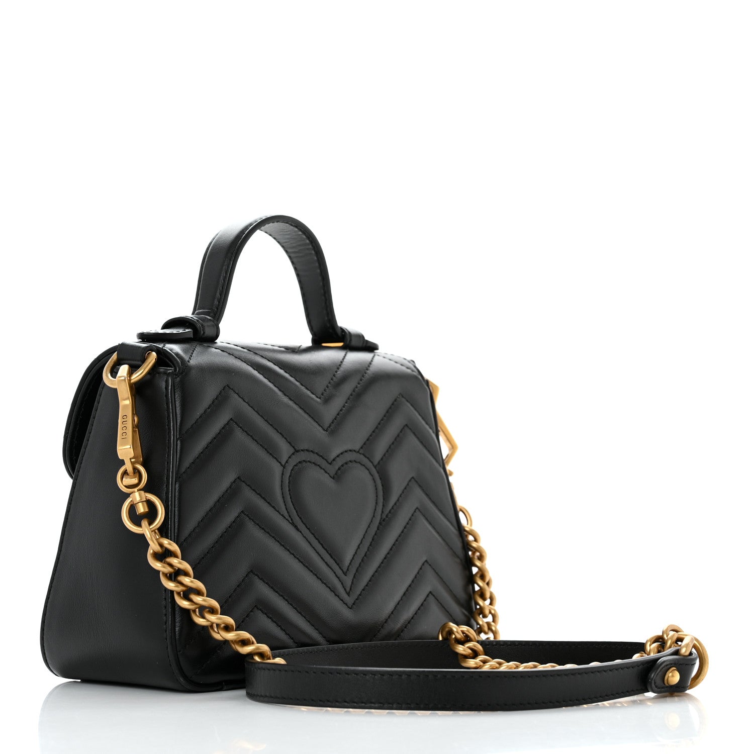 Gucci Calfskin Matelasse Mini GG Marmont Top Handle Shoulder Bag Black 2 of 10