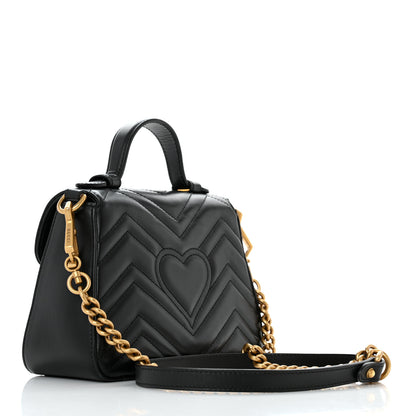 Gucci Calfskin Matelasse Mini GG Marmont Top Handle Shoulder Bag Black 2 of 10