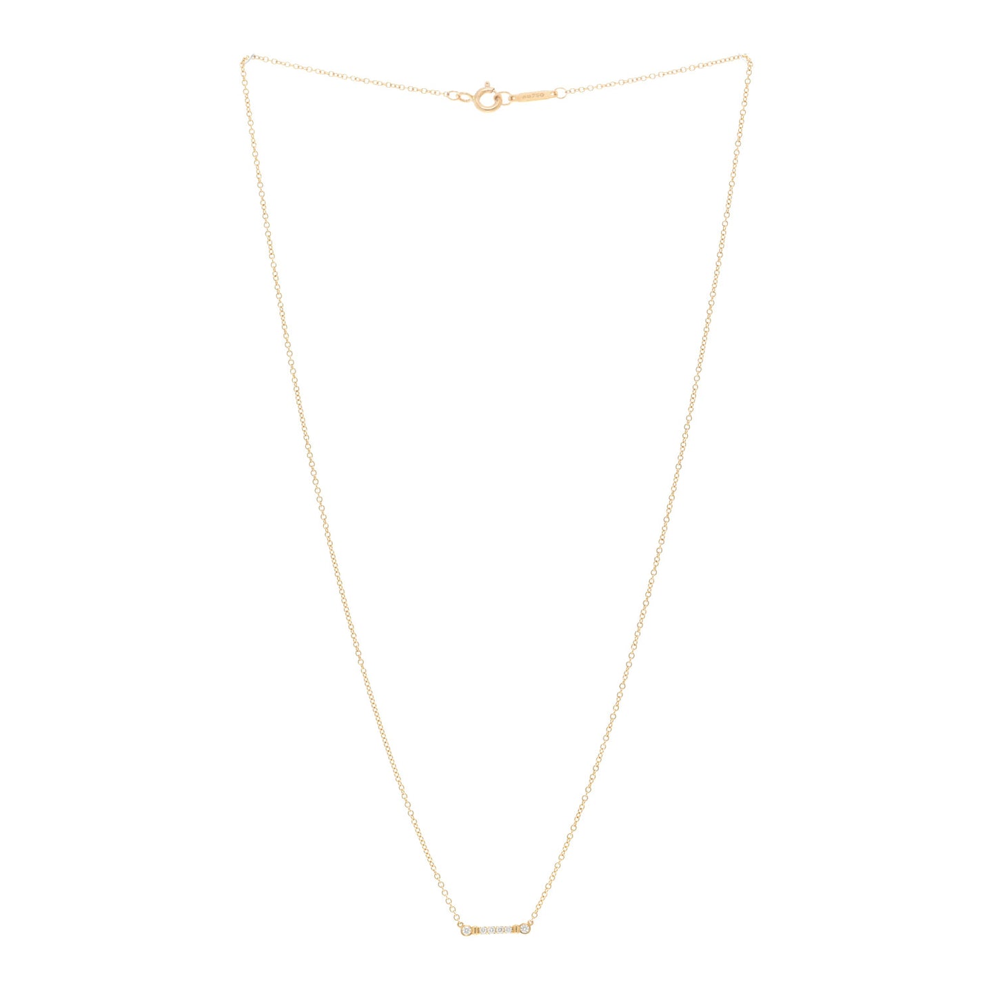18K Yellow Gold Diamond Fleur de Lis Key Bar Pendant Necklace