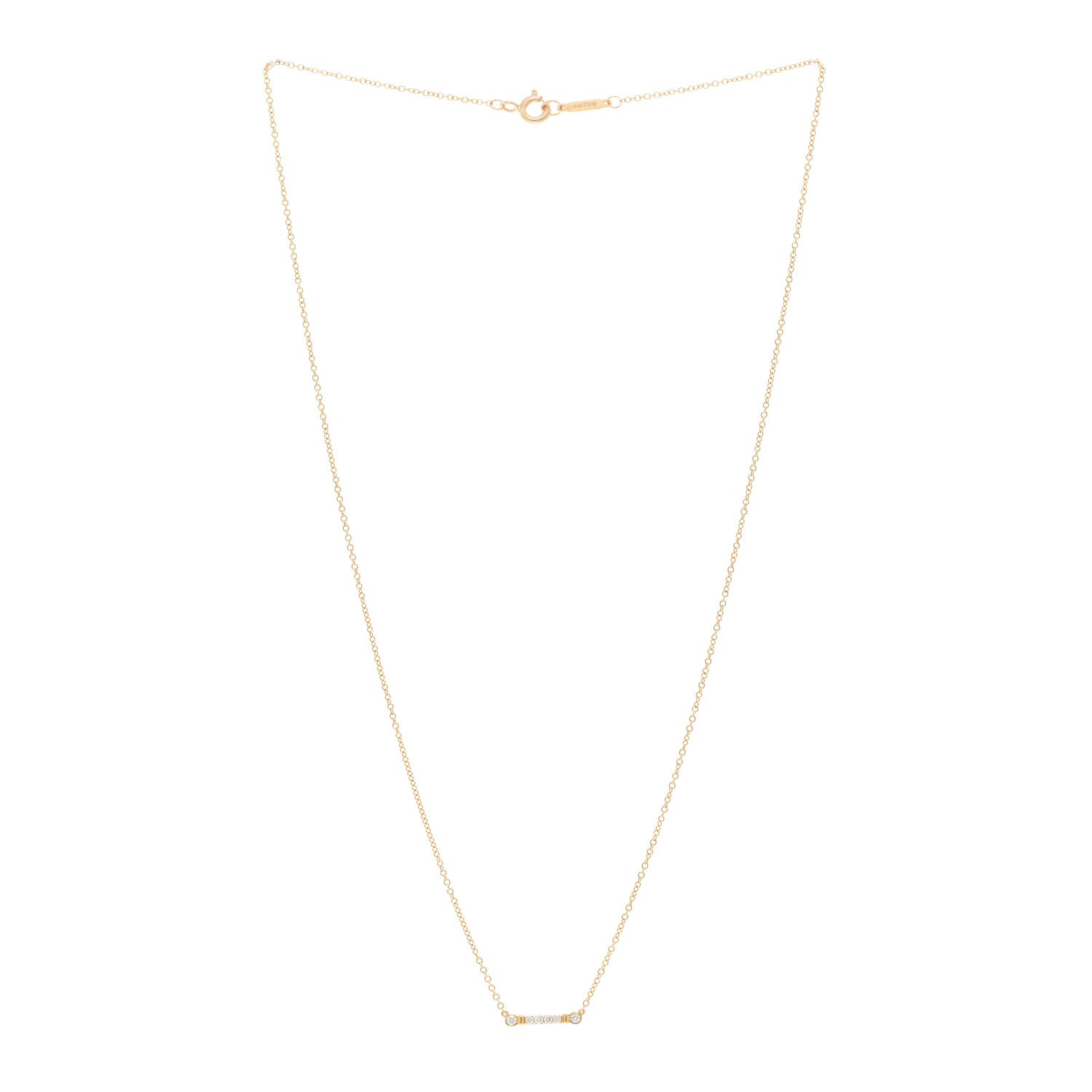 Tiffany 18K Yellow Gold Diamond Fleur de Lis Key Bar Pendant Necklace 3 of 4